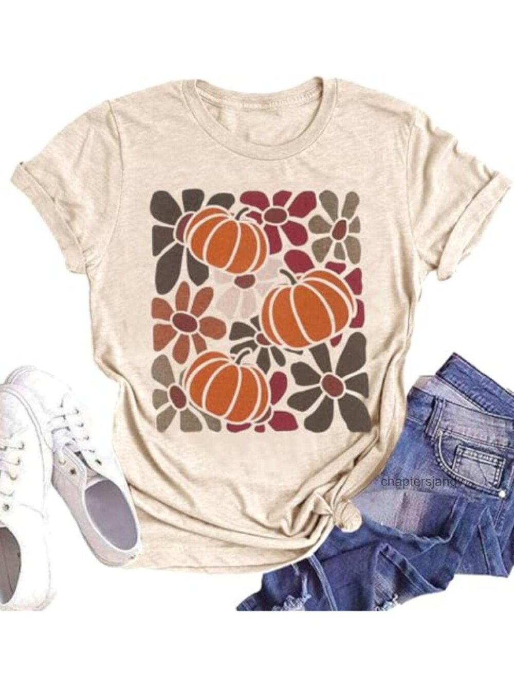 Vintage Floral Graphic Tee Cotton Blend Loose Fit Short Sleeve Boho Wildflower